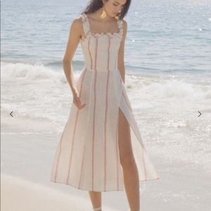 Reformation Lavender Linen Dress in Red Licorice